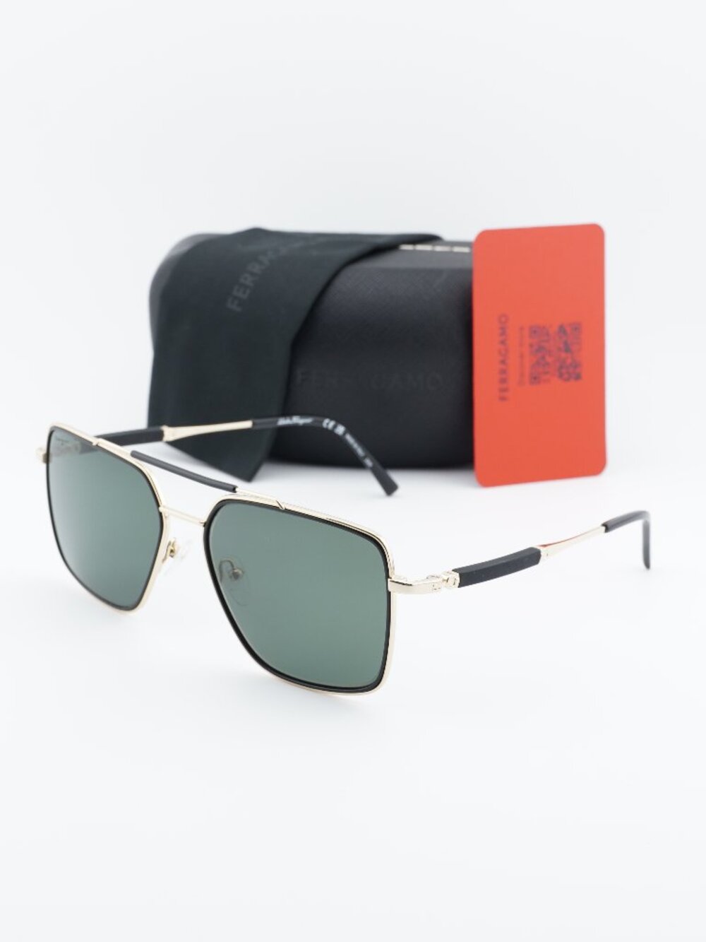 Salvatore Ferragamo SF298S 703 Square Sunglasses - Gold/Black / Green